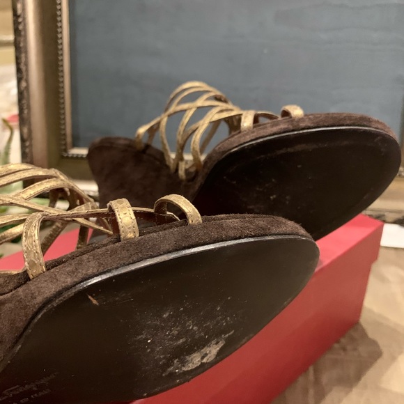 Salvatore Ferragamo Gold Reptile & Brown Suede - Picture 3 of 6